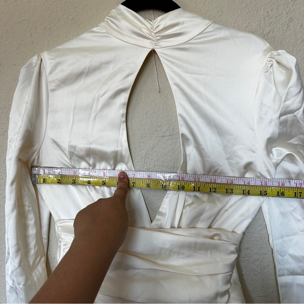 House of CB Cream Long-Sleeve Open-Back Mini Dress - Picture 5 of 15